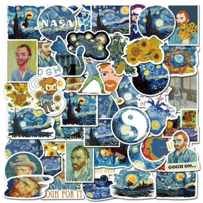 40PCS Van Gogh Doodle Art Oil Painting Stickers for Notebooks, Water Bottles, Skateboards, and Stationery Boxes Exquisite Art Decoration Decals