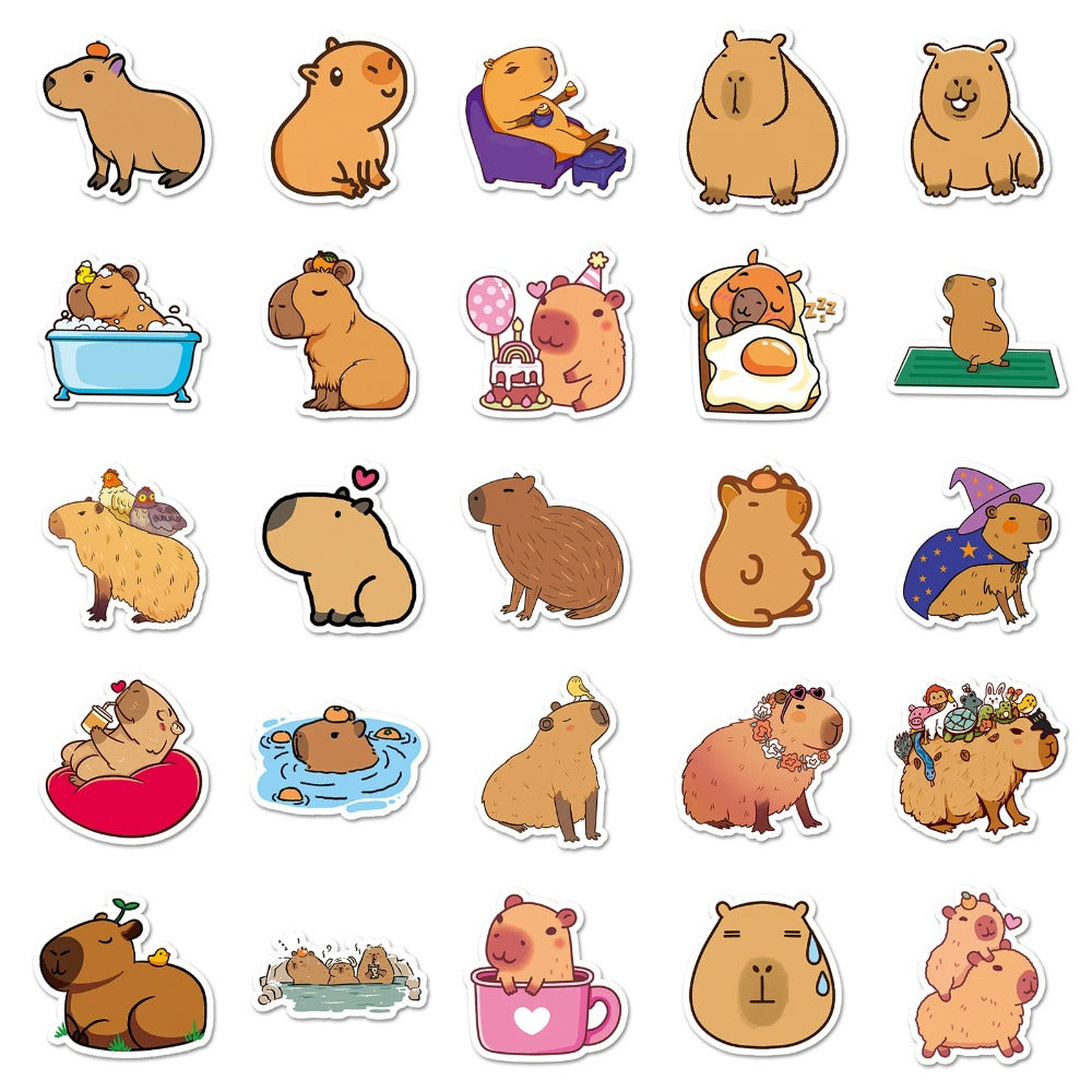 50PCS Capybara Doodle Stickers, Nature‘s Most Chill Animal Cartoon Decals for Relaxed Vibes and Animal Lovers