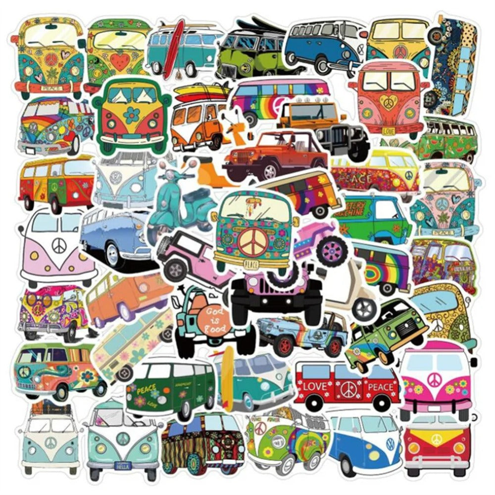 50PCS Cartoon Hip-Hop Style Outdoor Bus Graffiti Stickers Perfect for Diaries, Skateboards, Refrigerators, Water Bottles, and Stationery Boxes Exquisite DIY Decorative Decals