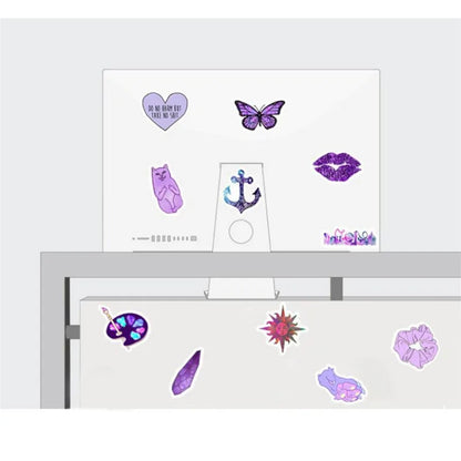 50PCS Cartoon Purple Fresh & Chic Doodle Stickers Exquisite, Fashionable, Creative DIY Journal Decorations Suitable for Water Bottles, Helmets, Skateboards, Guitars, and Stationery Boxes