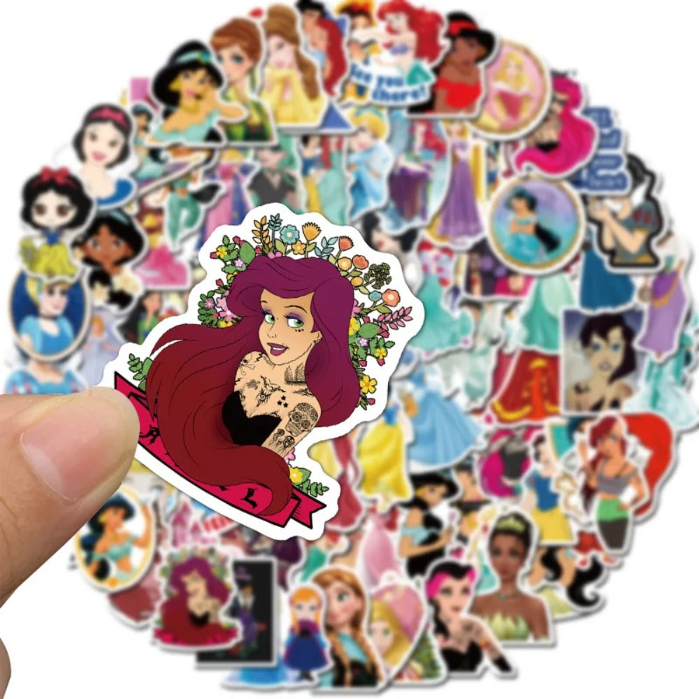 50PCS Cute Cartoon Princess Doodle Stickers Perfect for Suitcases, Laptops, Phone Cases, Skateboards, Water Bottles, Stationery Boxes Exquisite DIY Desktop Decor Decals