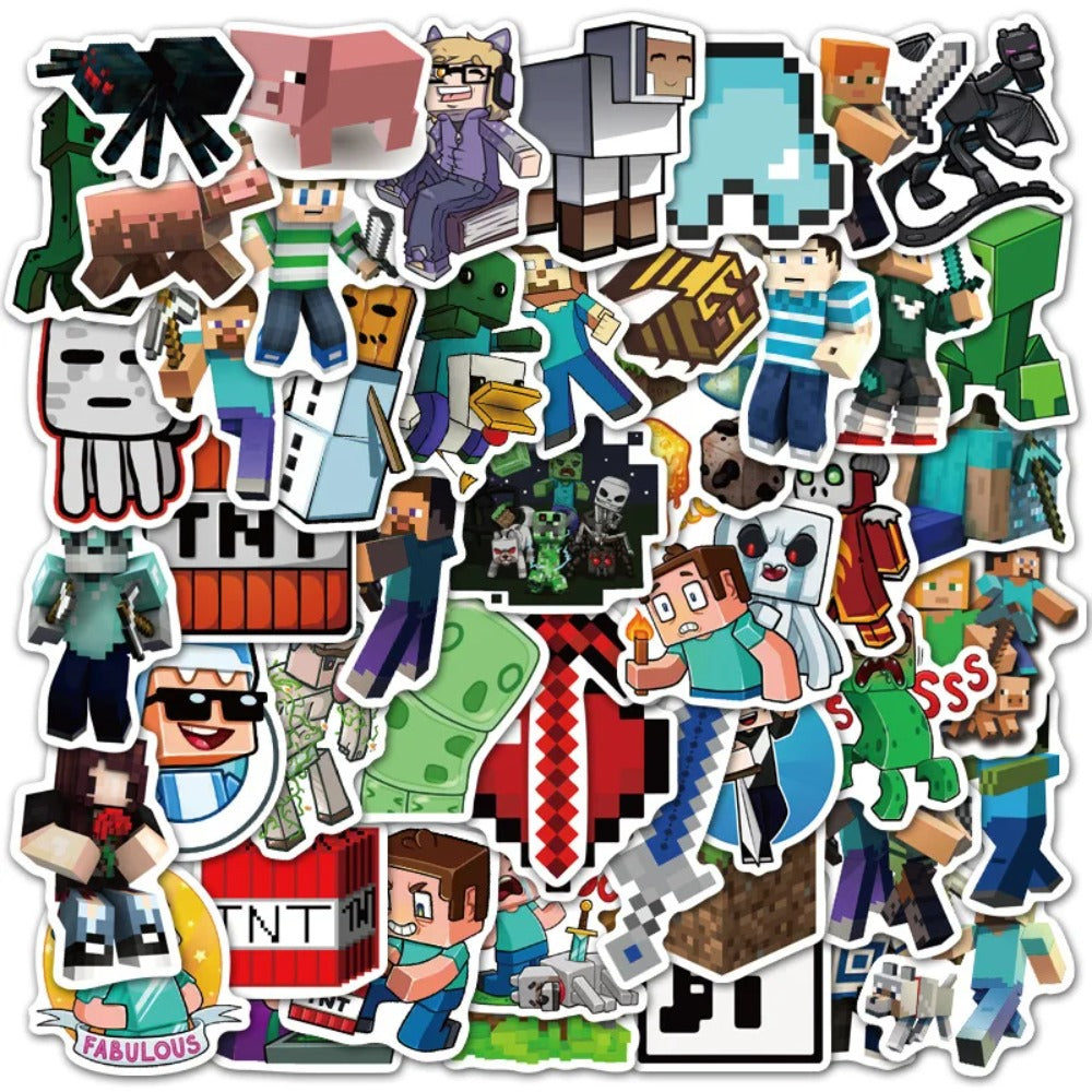 50PCS Minecraft Inspired Stickers - Block Game Decals for Laptops, Water Bottles, Gaming Setups & Video Game Fan Gifts