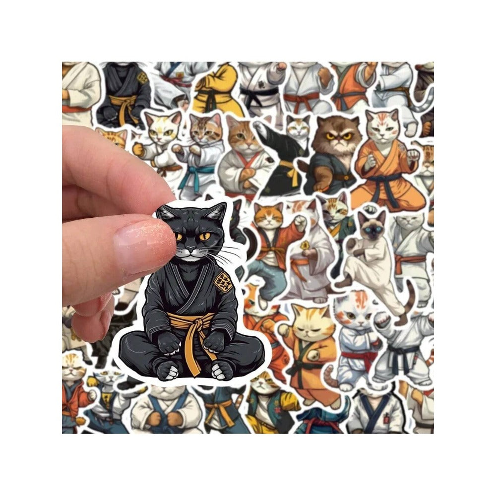 50PCS Cartoon Animal Kung Fu Meow Doodle Stickers Exquisite, Stylish, Creative DIY Journal Decorations Suitable for Notebooks, Phones, Guitars, Helmets, and Stationery Boxes
