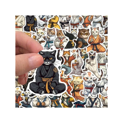 50PCS Cartoon Animal Kung Fu Meow Doodle Stickers Exquisite, Stylish, Creative DIY Journal Decorations Suitable for Notebooks, Phones, Guitars, Helmets, and Stationery Boxes