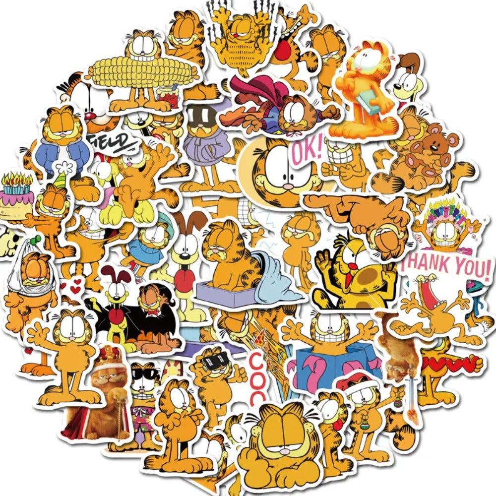 50PCS Adorable Cartoon Garfield Animal Doodle Stickers Perfect for Bags, Skateboards, Water Bottles, Helmets, Guitars, Stationery Boxes Exquisite DIY Desktop Decor Decals