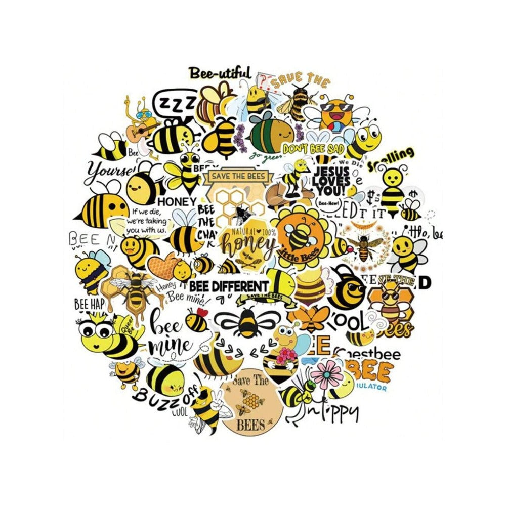 50PCS Fresh & Cute Bee Insect Cartoon Doodle Stickers Exquisite Fashion Creative DIY Journal Decorative Decals Suitable for Cups, Helmets, Skateboards, Refrigerators, Stationery Boxes