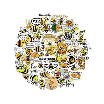 50PCS Fresh & Cute Bee Insect Cartoon Doodle Stickers Exquisite Fashion Creative DIY Journal Decorative Decals Suitable for Cups, Helmets, Skateboards, Refrigerators, Stationery Boxes