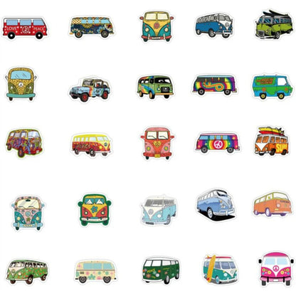 50PCS Cartoon Hip-Hop Style Outdoor Bus Graffiti Stickers Perfect for Diaries, Skateboards, Refrigerators, Water Bottles, and Stationery Boxes Exquisite DIY Decorative Decals