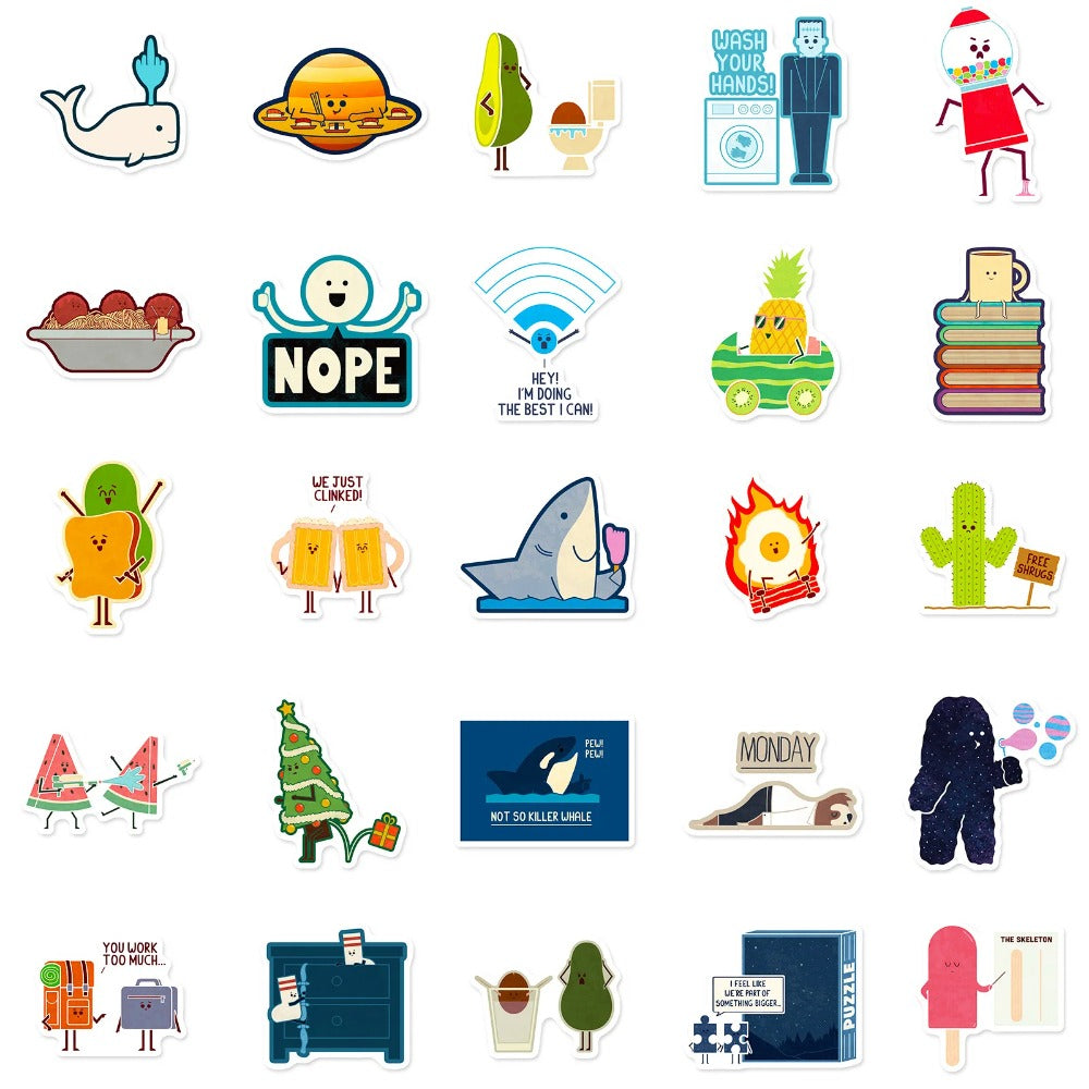 50PCS Cartoon Minimalist Food Girl-Themed Doodle Stickers for Suitcases, Guitars, DIY Scrapbooks, Wall Decals, and Toy Decorations