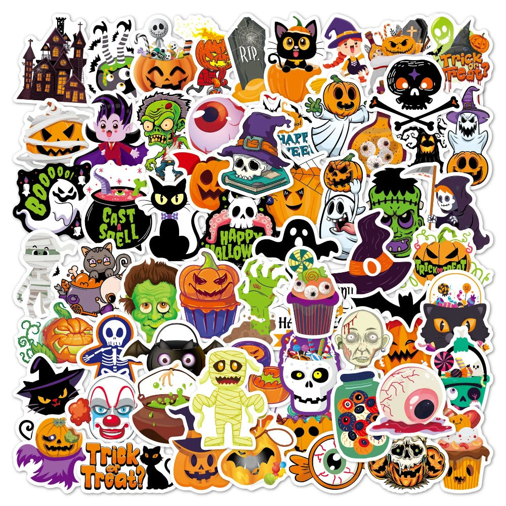 100PCS Halloween Pumpkin Stickers, Bulk Cute Cartoon Doodle Decals for Massive Party Decor and Treat Bags