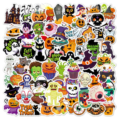 100PCS Halloween Pumpkin Stickers, Bulk Cute Cartoon Doodle Decals for Massive Party Decor and Treat Bags