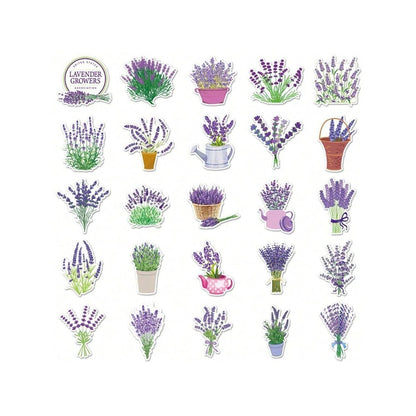 50PCS Cartoon Lavender Flowers Fresh & Chic Doodle Stickers Exquisite, Fashionable, Creative DIY Journal Decorations Perfect for Desks, Refrigerators, Skateboards, Guitars, Water Bottles, and Stationery Boxes