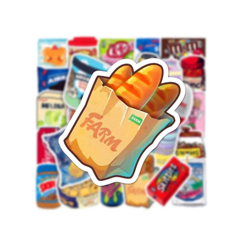 50PCS Ins Wind Snack Packaging Cute Doodle Stickers Exquisite Fashion Creative DIY Journal Decor Decals Suitable for Helmets, Guitars, Skateboards, Water Bottles, Refrigerators, Stationery Boxes