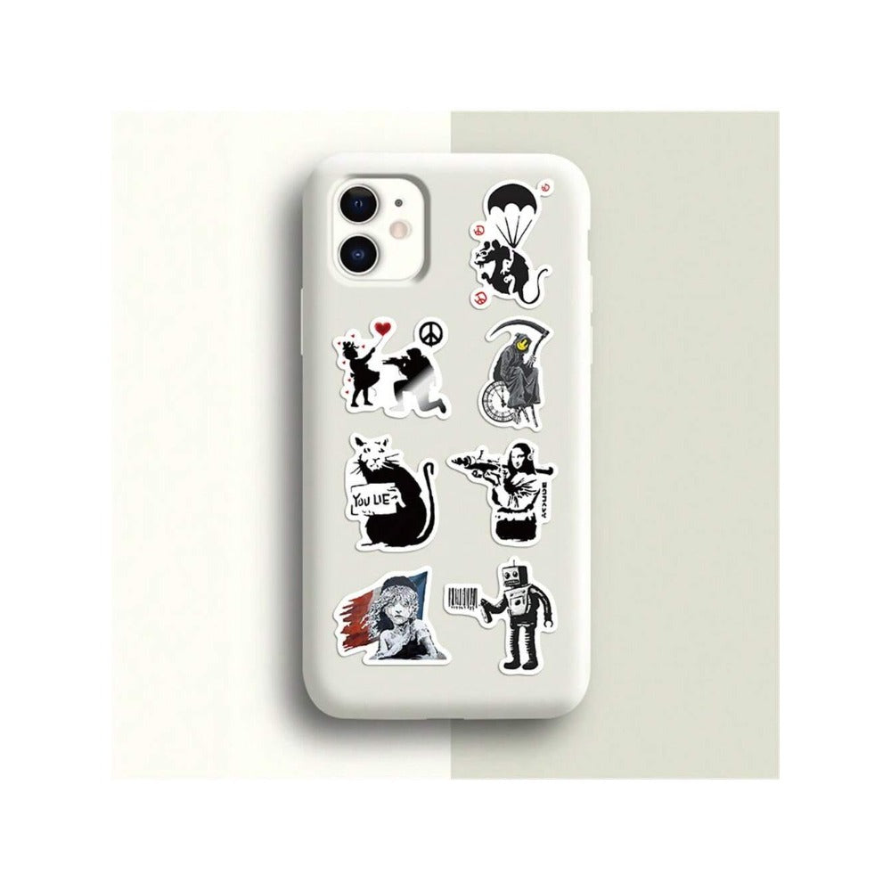 67PCS Street Artist Banksy Graffiti Stickers Exquisite, Fashionable, Creative DIY Journal Decorations Suitable for Notebooks, Guitars, Skateboards, and Stationery Cases