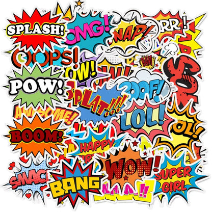 50PCS Cartoon English Alphabet Explosion Cloud Doodle Stickers Perfect for Suitcases, Laptops, Skateboards, Water Bottles, Guitars, Stationery Boxes Exquisite DIY Desktop Decor Decals