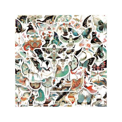 50PCS Chinese-Style Kite Vintage Series Graffiti Stickers Exquisite, Fashionable, Creative DIY Journal Decals Suitable for Skateboards, Guitars, Laptops, and Stationery Cases