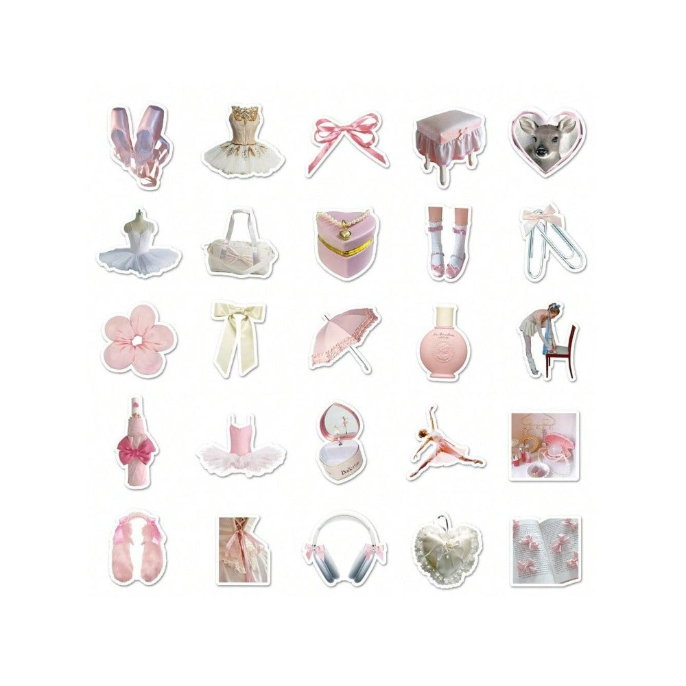 50PCS Cartoon Ballet-Style Doodle Stickers Exquisite and Fashionable DIY Creative Decorative Decals Suitable for Helmets, Laptops, Skateboards, Water Bottles, and Stationery Cases