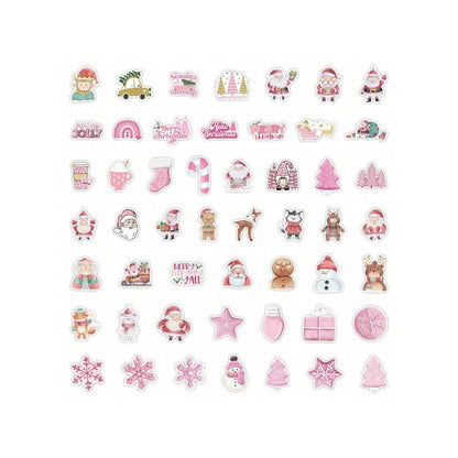 50PCS Cartoon Trendy Pink Christmas Doodle Stickers Exquisite Creative DIY Journal Decorative Decals Suitable for Skateboards, Guitars, Laptops, and Stationery Boxes