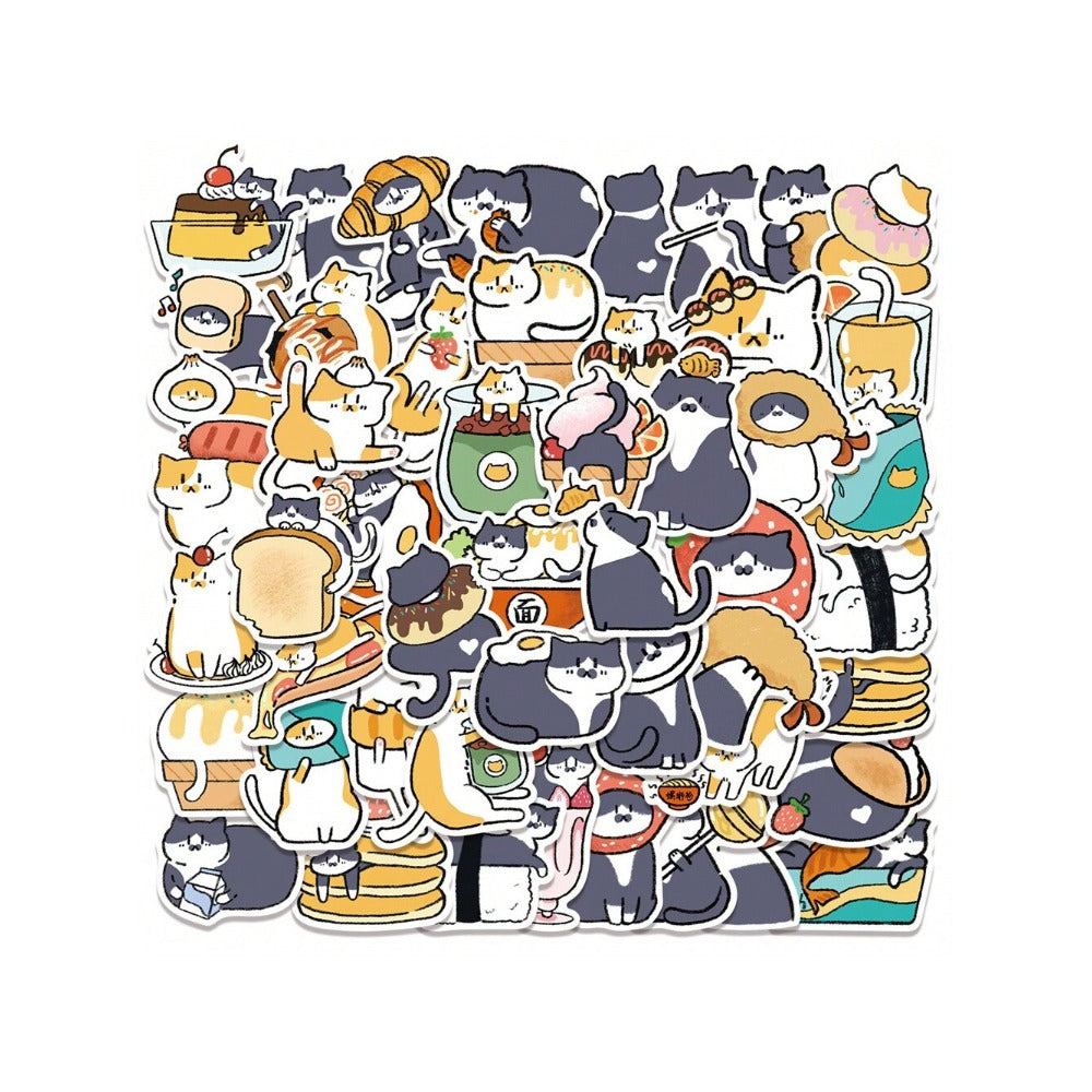 50PCS Cute Cartoon Cat Daily Doodle Stickers Exquisite, Fashionable, Creative DIY Decorative Stickers for Notebooks Suitable for Suitcases, Laptops, Phone Cases, Diaries, and Stationery Boxes