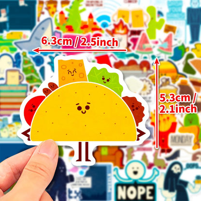 50PCS Cartoon Minimalist Food Girl-Themed Doodle Stickers for Suitcases, Guitars, DIY Scrapbooks, Wall Decals, and Toy Decorations