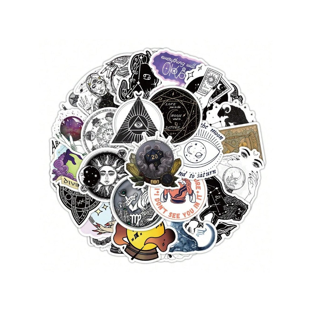 50PCS Cartoon Mystery Astrology Doodle Stickers Exquisite, Fashionable, Creative DIY Journal Decorations Suitable for Skateboards, Laptops, Water Bottles, and Stationery Cases