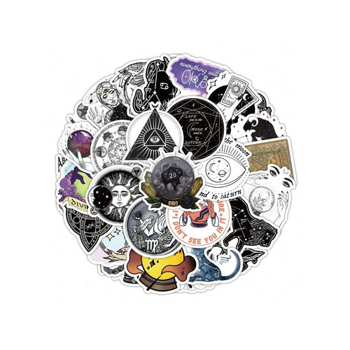 50PCS Cartoon Mystery Astrology Doodle Stickers Exquisite, Fashionable, Creative DIY Journal Decorations Suitable for Skateboards, Laptops, Water Bottles, and Stationery Cases