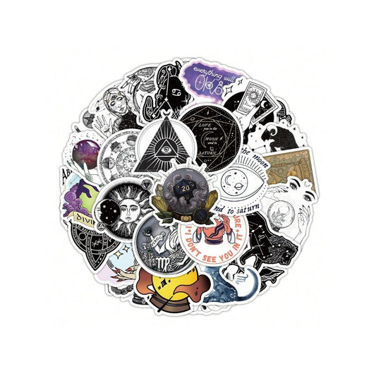 50PCS Cartoon Mystery Astrology Doodle Stickers Exquisite, Fashionable, Creative DIY Journal Decorations Suitable for Skateboards, Laptops, Water Bottles, and Stationery Cases