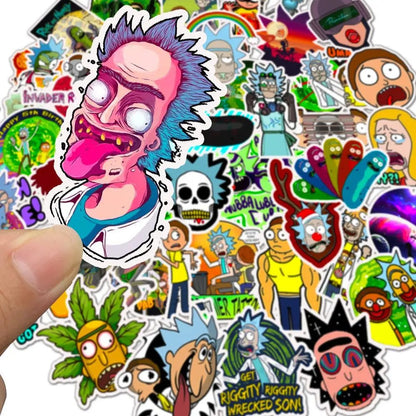 50PCS Cartoon Morty and Rick Animation Character Doodle Stickers Perfect for Suitcases, Water Bottles, Guitars, Skateboards, Helmets, and Stationery Boxes Exquisite DIY Desktop Decor Decals