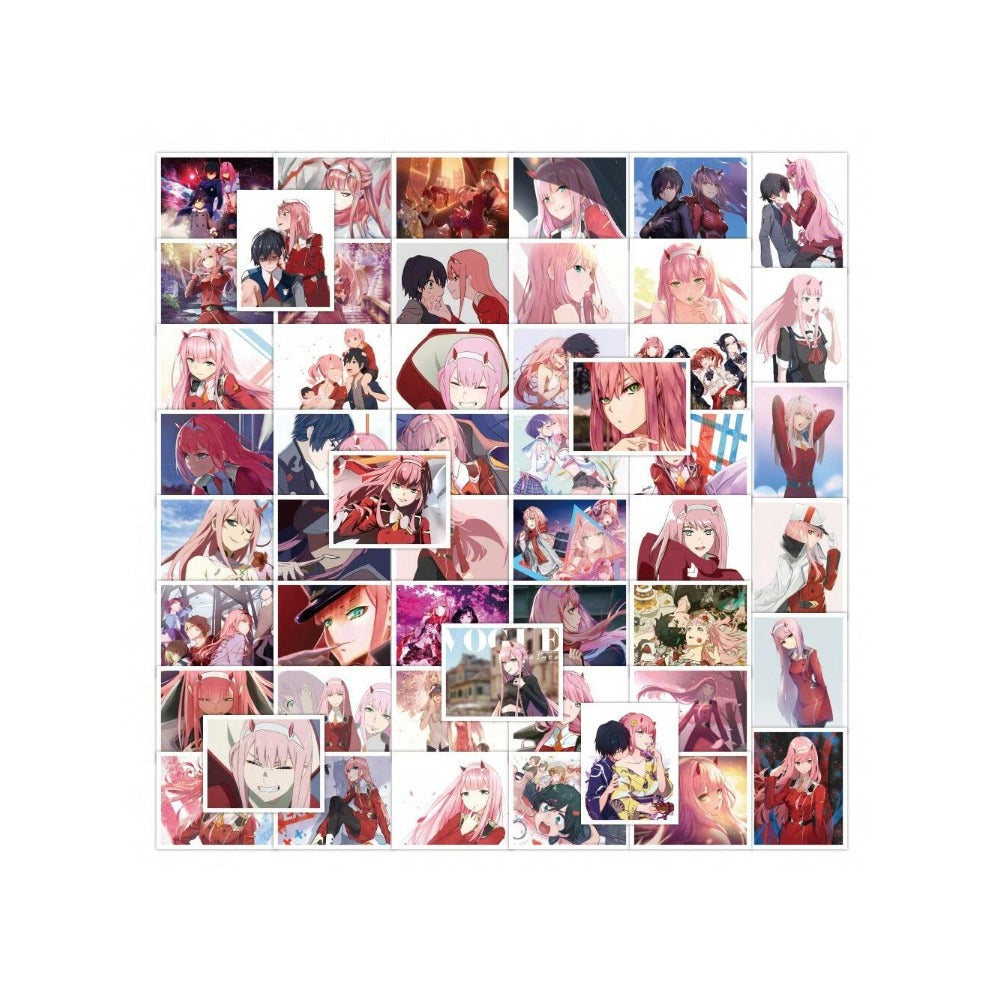 50PCS Anime DARLING in The FRANXX HIRO Zero Two 02 Doodle Stickers Exquisite, Fashionable, Creative DIY Decorative Stickers for Notebooks Suitable for Luggage, Laptops, Skateboards, Guitars, and Stationery Cases