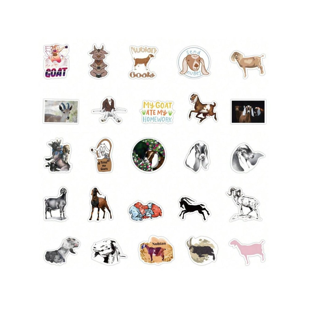50PCS Cute Cartoon Animal Goat Doodle Stickers Exquisite Fashion Creative DIY Decorative Decals Perfect for Mugs, Helmets, Skateboards, Stationery Boxes, and Desktops