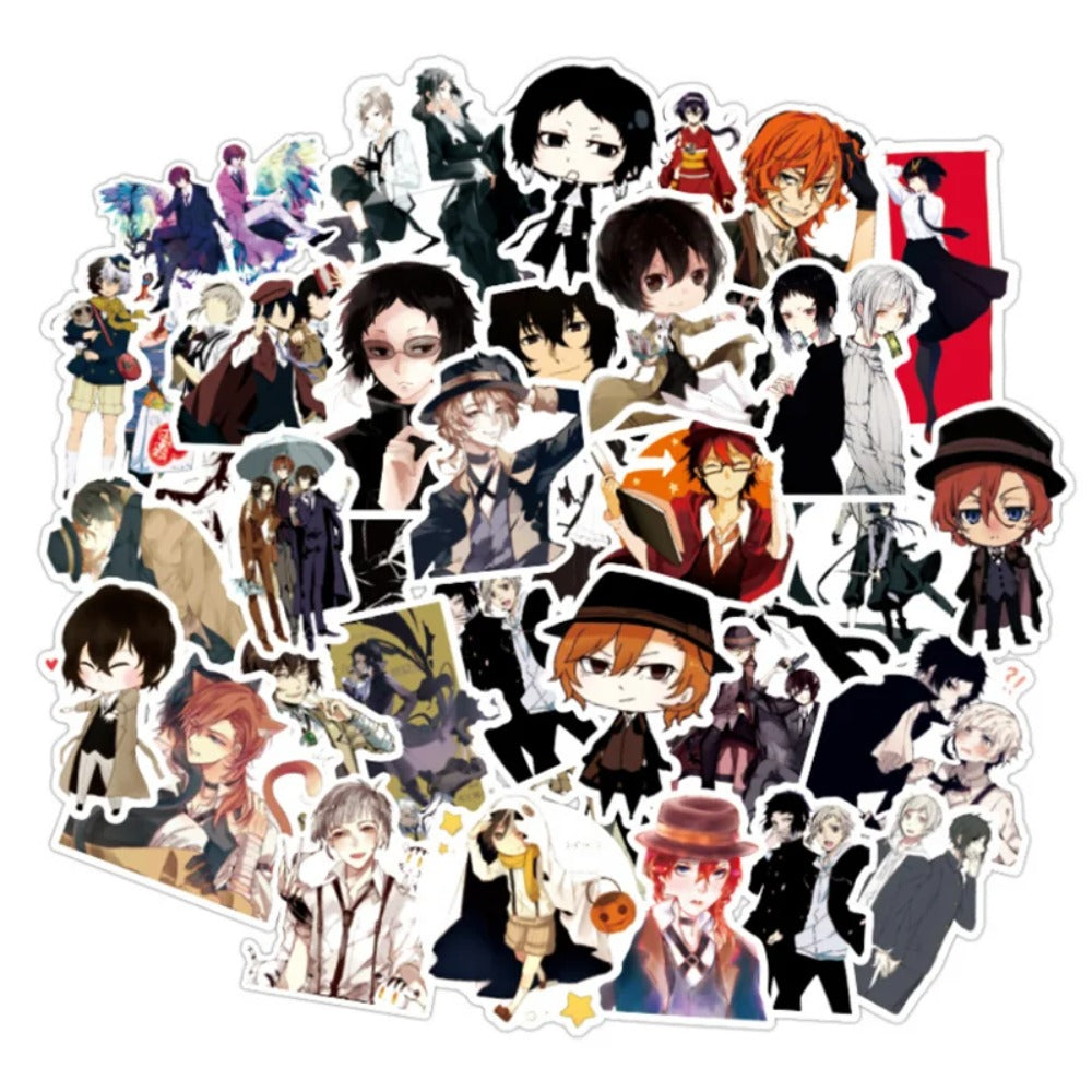 50PCS Anime Bungo Stray Dogs Cute Character Doodle Stickers Perfect for Suitcases, Laptops, Skateboards, Water Bottles, Helmets Exquisite Desktop Decor Decals