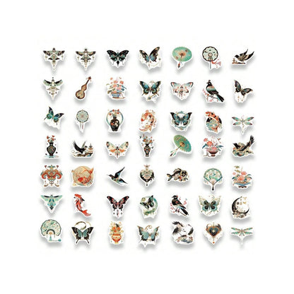 50PCS Chinese-Style Kite Vintage Series Graffiti Stickers Exquisite, Fashionable, Creative DIY Journal Decals Suitable for Skateboards, Guitars, Laptops, and Stationery Cases