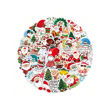 50PCS Christmas Cartoon Character Adorable Doodle Stickers Exquisite, Fashionable, Creative Journal Decals Perfect for Suitcases, Notebooks, Refrigerators, Water Bottles, Helmets, Stationery Boxes, and Desktops