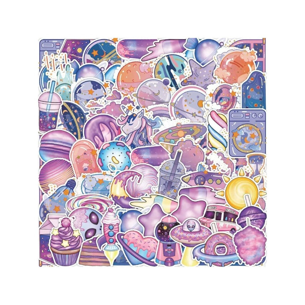 50PCS Dream Universe Cartoon Candy Doodle Stickers Exquisite, Fashionable, Creative Decals for Handmade Notebooks Perfect for Helmets, Luggage, Cars, Guitars, Skateboards, Water Bottles, and Stationery Cases