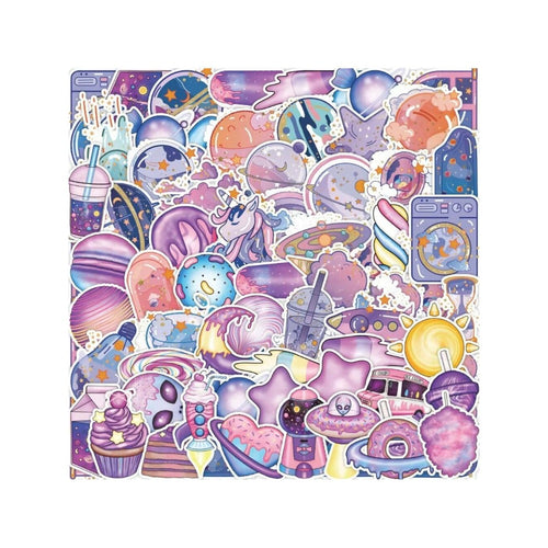 50PCS Dream Universe Cartoon Candy Doodle Stickers Exquisite, Fashionable, Creative Decals for Handmade Notebooks Perfect for Helmets, Luggage, Cars, Guitars, Skateboards, Water Bottles, and Stationery Cases