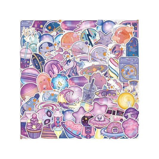 50PCS Dream Universe Cartoon Candy Doodle Stickers Exquisite, Fashionable, Creative Decals for Handmade Notebooks Perfect for Helmets, Luggage, Cars, Guitars, Skateboards, Water Bottles, and Stationery Cases
