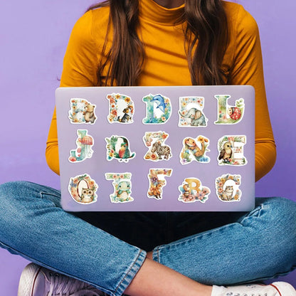 50PCS Alphabet Animal Doodle Stickers, Cute Cartoon ABC & Creature Decals for Early Learning and Toddler Education