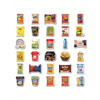 37PCS Cartoon Snack Packaging Doodle Stickers Exquisite, Fashionable, Creative DIY Journal Decorations Suitable for Cups, Helmets, Skateboards, and Stationery Cases