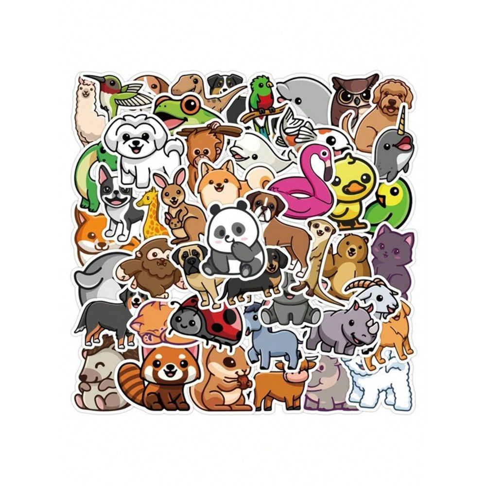 50-Piece Cartoon Animal Collection Decorative Doodle Stickers Exquisite, Fashionable, Creative DIY Journal Stickers Perfect for Cups, Helmets, Skateboards, Guitars, and Stationery Boxes