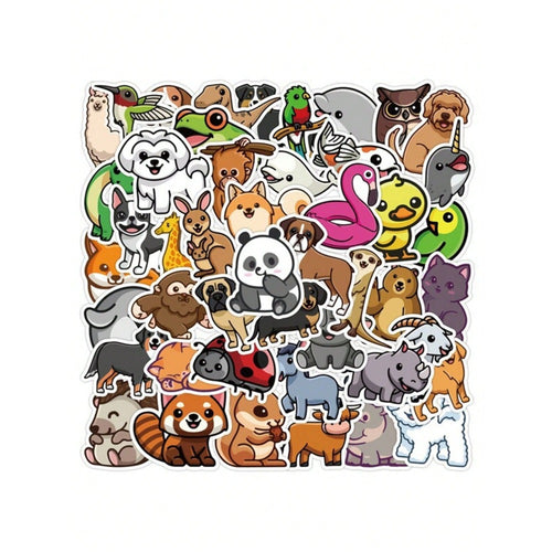 50-Piece Cartoon Animal Collection Decorative Doodle Stickers Exquisite, Fashionable, Creative DIY Journal Stickers Perfect for Cups, Helmets, Skateboards, Guitars, and Stationery Boxes