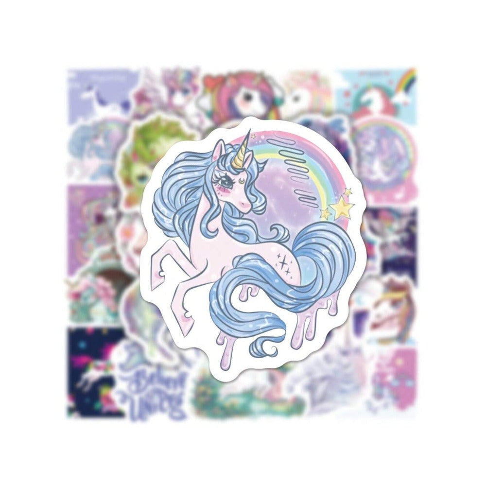 50PCS Cartoon Fairy Tale Unicorn Doodle Stickers Exquisite, Fashionable & Creative DIY Journal Decorative Decals Suitable for Water Bottles, Helmets, Skateboards, Stationery Boxes & Desktop Decorations