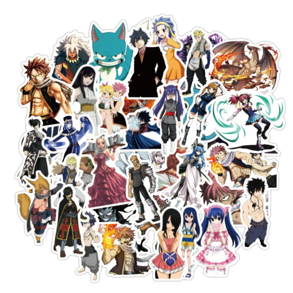 50PCS Japanese Anime Fairy Tail Cartoon Doodle Stickers for Suitcases, Laptops, Phones, Skateboards, Stationery Boxes, and Desktop Decor