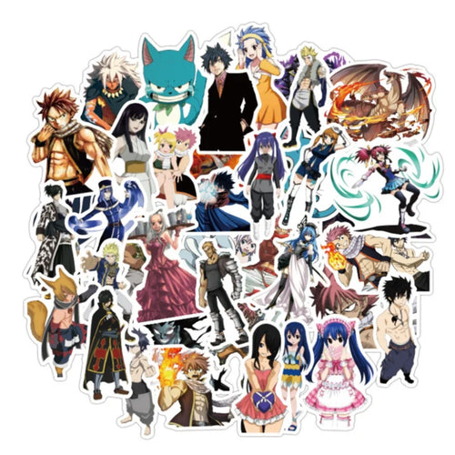 50PCS Japanese Anime Fairy Tail Cartoon Doodle Stickers for Suitcases, Laptops, Phones, Skateboards, Stationery Boxes, and Desktop Decor