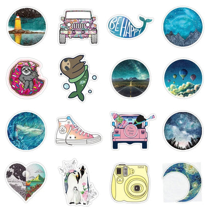 50PCS Summer Fresh Diverse Graffiti Stickers - Exquisite Fashionable Creative DIY Journal Decor Decals for Water Bottles, Helmets, Skateboards, and Stationery Cases