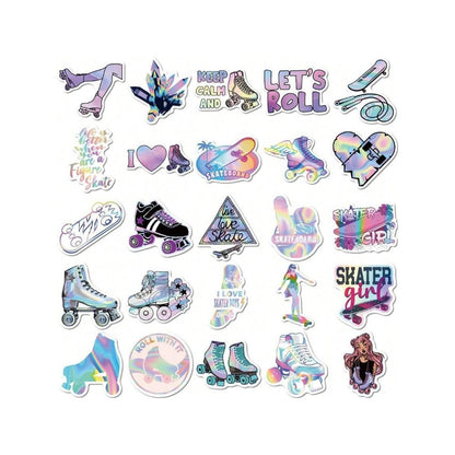 50PCS Cartoon Laser-Cut Skating Girl Graffiti Pattern Stickers Exquisite and Stylish DIY Decorative Stickers for Planners Suitable for Luggage, Skateboards, Laptops, Refrigerators, Phone Cases, and Stationery Boxes