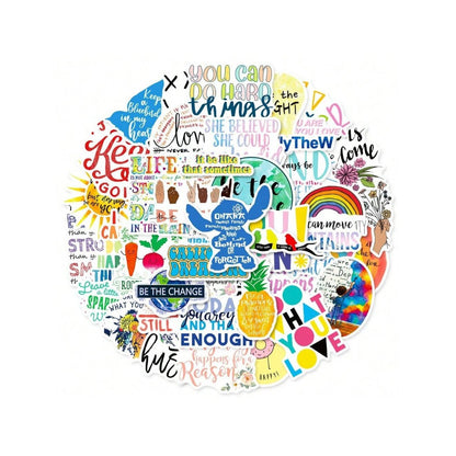 50PCS Inspirational Quotes Series Doodle Stickers Exquisite, Fashionable, Creative DIY Journal Decorations Suitable for Luggage, Laptops, Suitcases, Helmets, Guitars, and Stationery Boxes