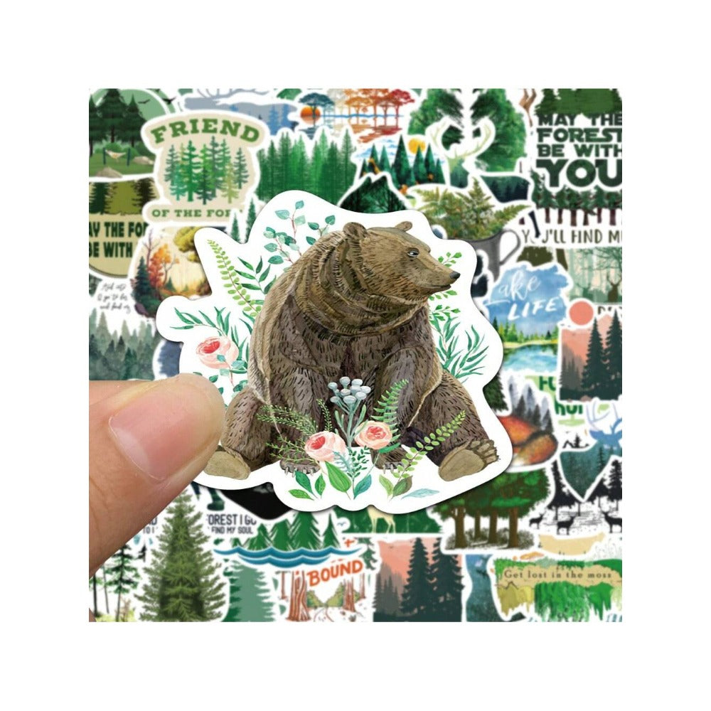 50PCS Outdoor Forest Animal Doodle Stickers Exquisite, Stylish, Creative DIY Journal Decorations Suitable for Helmets, Cars, Suitcases, Skateboards, Water Bottles, and Stationery Cases