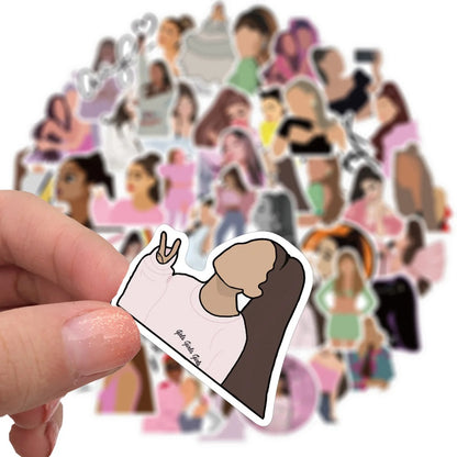 50PCS Ariana Grande Inspired Cute Girl Doodle Stickers Pack, Kawaii Cartoon Star Portrait Vinyl Decals for Fans