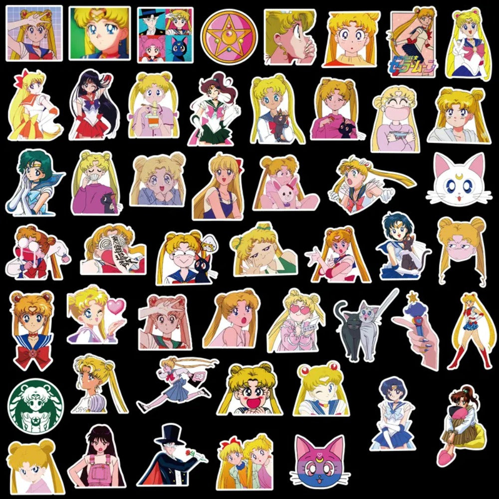 40PCS Cute Cartoon Sailor Moon Doodle Stickers Exquisite Fashionable DIY Journal Decorative Decals Suitable for Skateboards, Bags, Phone Cases, Water Bottles, Stationery Boxes