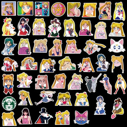 40PCS Cute Cartoon Sailor Moon Doodle Stickers Exquisite Fashionable DIY Journal Decorative Decals Suitable for Skateboards, Bags, Phone Cases, Water Bottles, Stationery Boxes